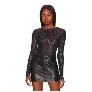 Free People Intimately Gold Rush Long Sleeve Sequin Top Combo Classic Small‎